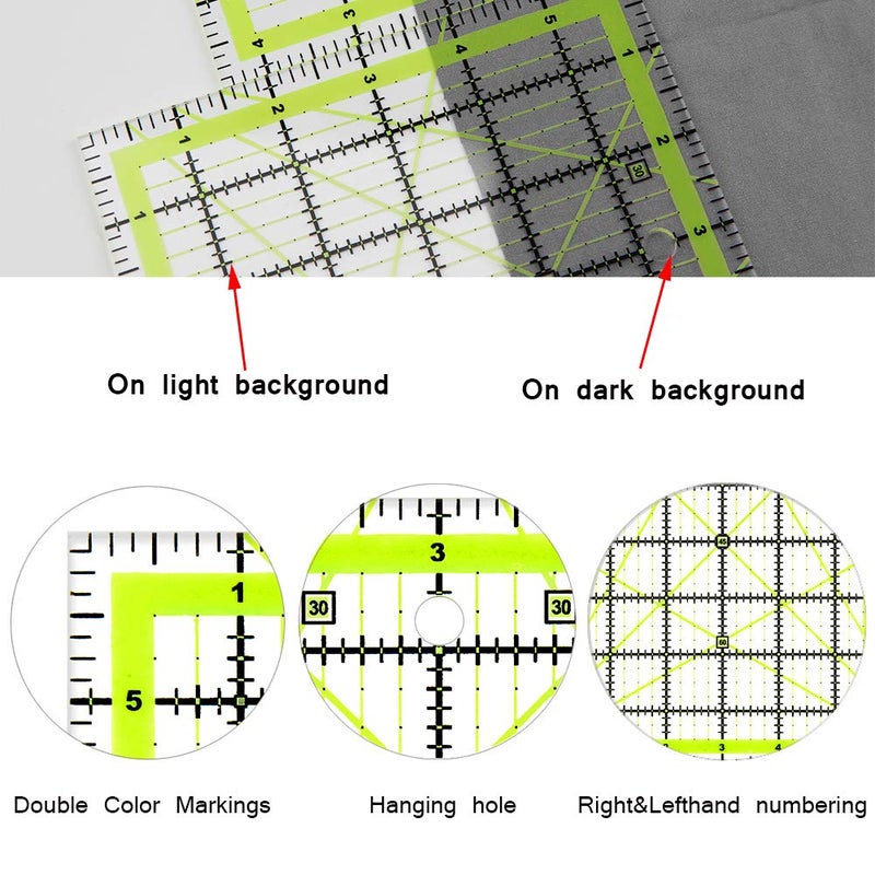 UOOU Quilting Ruler (6"X6") 1 Pack, Square Quilting Rulers Fabric Cutting Ruler Acrylic Quilters Rulers Clear Mark for Easy Precision Cutting and Crafts Quilting and Sewing - Image 3